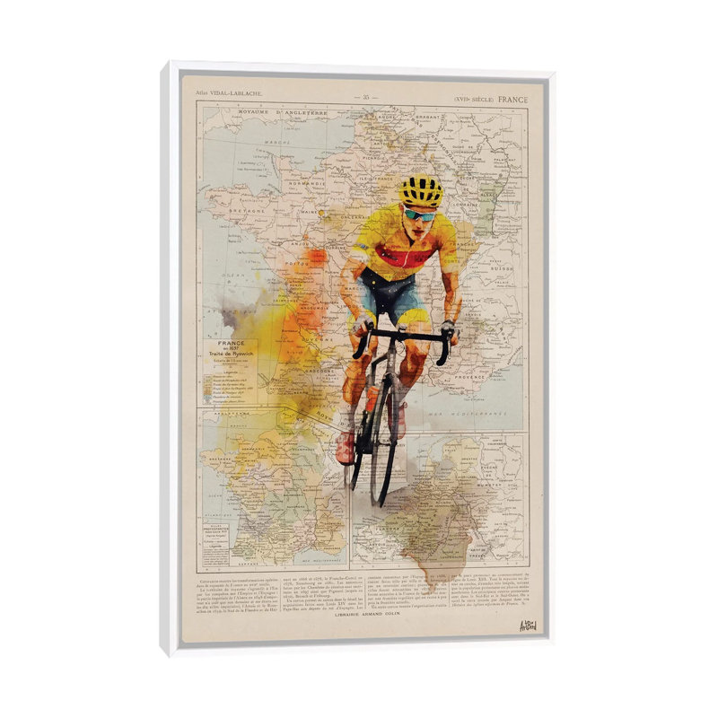 Tour de France, aquarelle, Toile encadrée flottée blanche, Pas de tapis, H 26 po x l 18 po x P 1,5 po