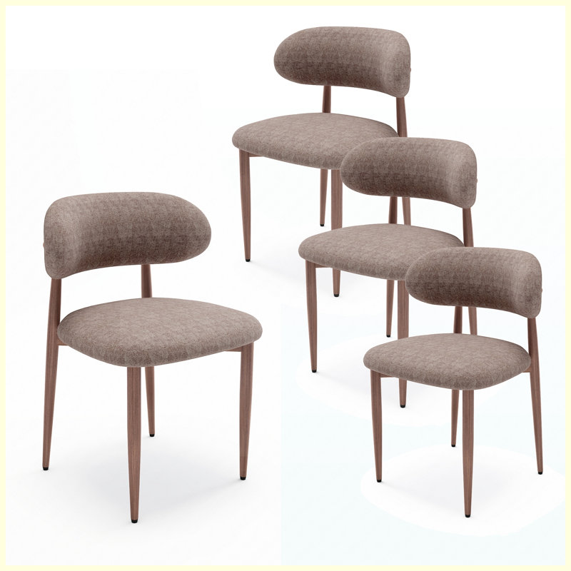 Ensemble de 4 chaises de salle à manger en velours d'agneau moderne minimaliste, pieds en acier au carbone avec placage de bois