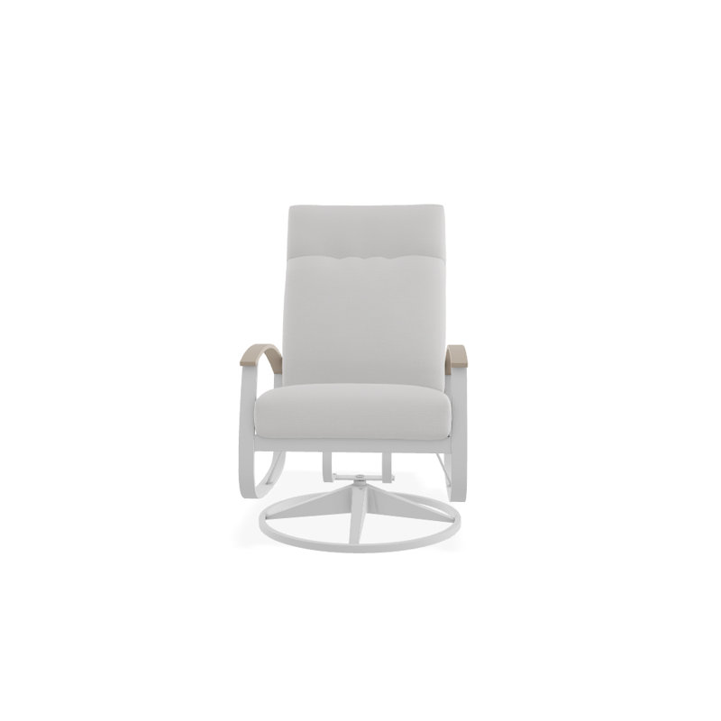 Chaise de patio pivotante avec coussins Askar, Blanc brillant, Toile Sunbrella® naturel, Désert P60
