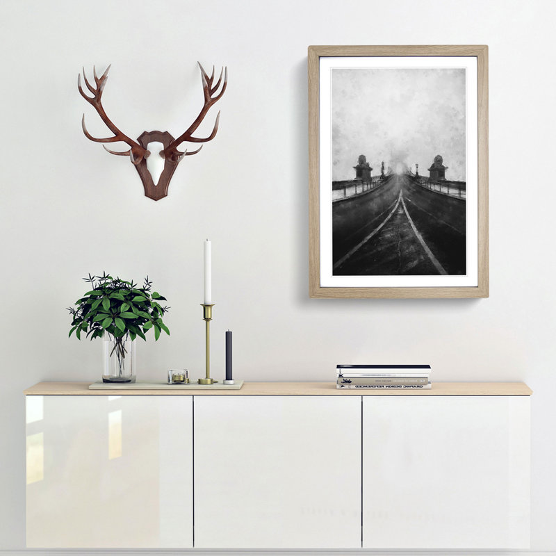 Szechenyi Chain Bridge in Budapest - Picture Frame Painting Print, 33cm H x 24cm W x 2cm D, Oak Framed