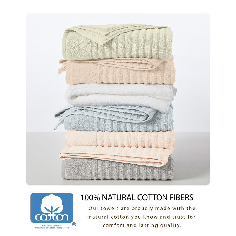 100% Zero-Twist Cotton Ribbed Bath Towels , Light Blue, Hand Towels - 6 Pack