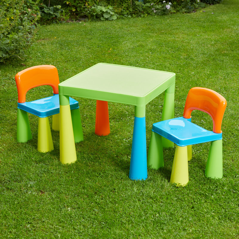 Kids Plastic Table and Two Chairs Set, Multi Colour