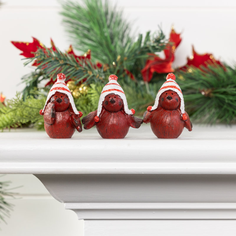  Resin Striped Hat Bird Figurine Set of 3 Christmas Home Decorations