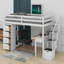 Lit mezzanine simple avec 4 tiroirs, bureau, tablettes et escaliers