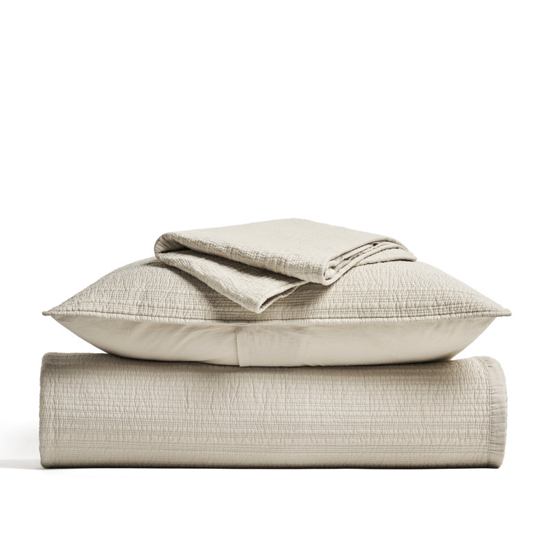 EVERGRACE Channel Stitch 100% Cotton Quilt Set, Pre-Washed Cotton Sateen Coverlet Bedspread, 3-Piece Soft & Breathable Bedding Set With 2 Shams For All Seasons