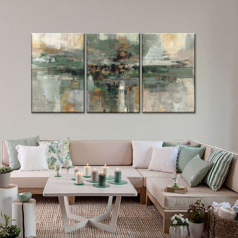 Abstract Green and Gray Elephant Canvas Wall Art Set
