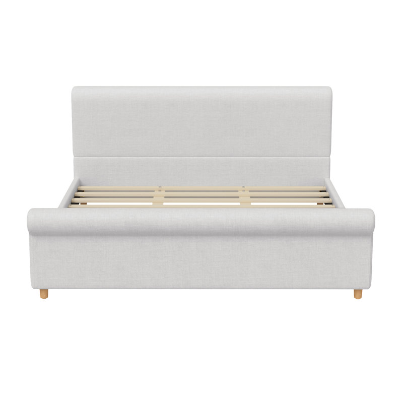King Size Upholstered Bed Frame with High Headboard & Rolled Footboard, Très grand lit