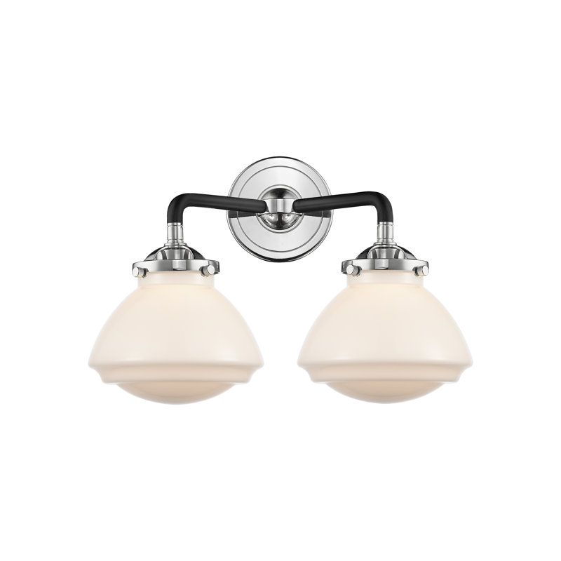 Éclairage pour salle de bain 2 lumières Chesterville, Incandescente, Blanc mat, Nickel noir poli