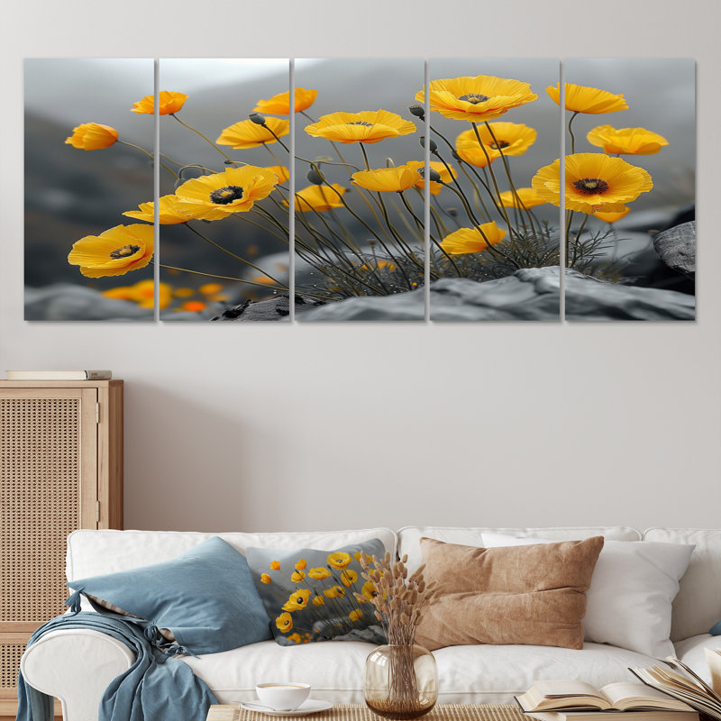 Neysa - ensemble d'art mural coquelicots, 32" H x  80" W