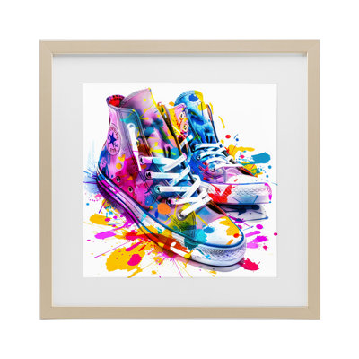 High Top Sneakers Splash Framed Print Under Glass, design by Creative Studio