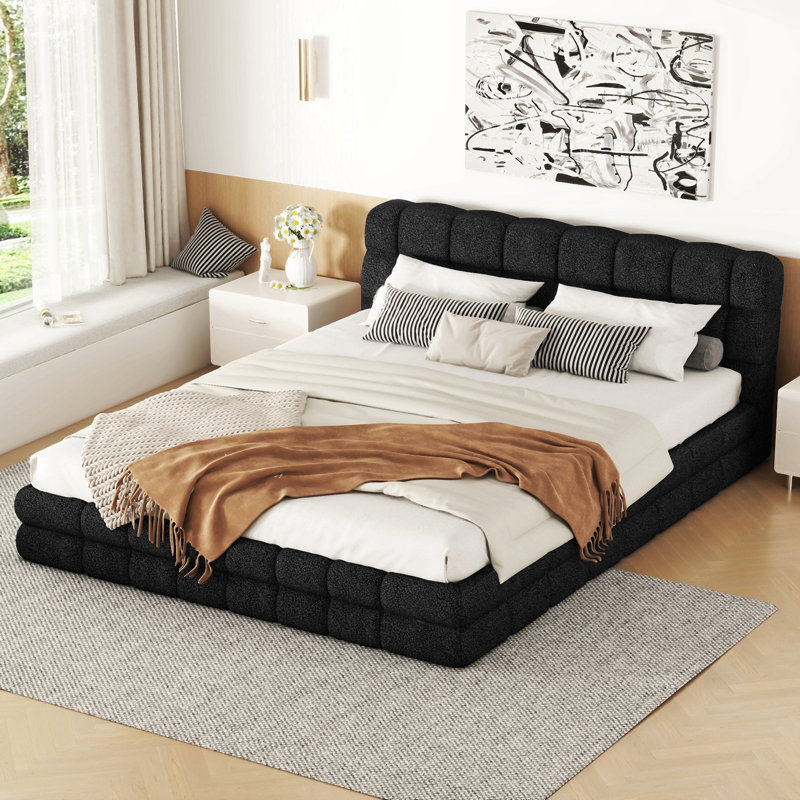 Grand lit plateforme tapissier, Noir