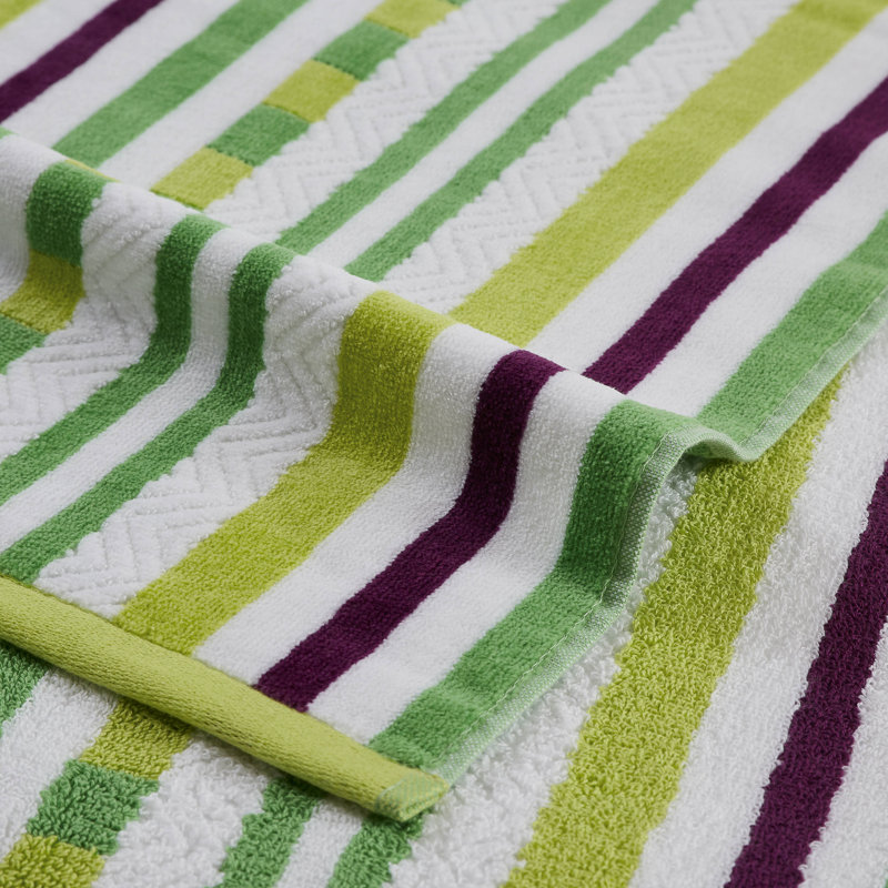 Serviette de plage texturée 100% coton à rayures Gilus, Poire