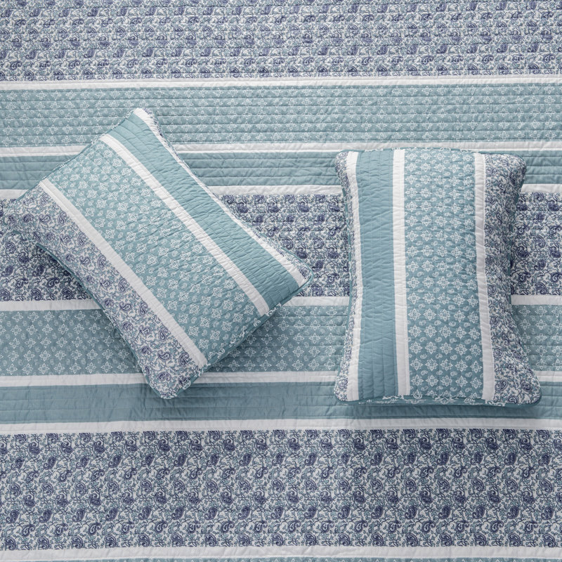 Kadi Blue Full/Queen Reversible Microfiber Quilt Set