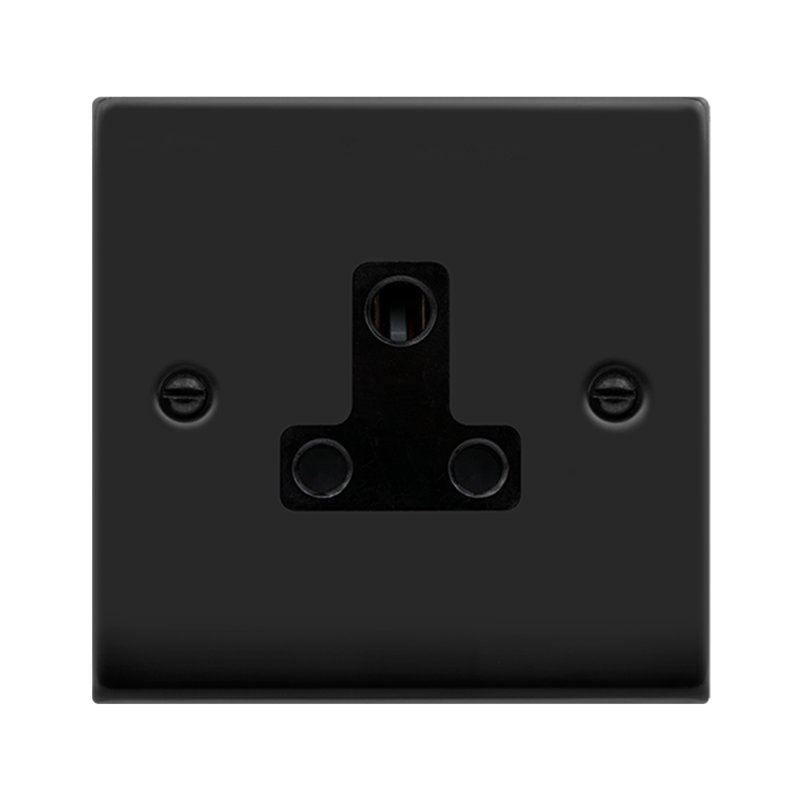 Matt Black 1 Gang 5A Round Pin Socket