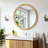 23.62" Round Boho Wall Mirror, Woven Rattan‑Textured Synthetic Wood Frame, Farmhouse Accent Mirror for Bathroom Vanity, Entryway & Living Room, Easy Wall‑Mount