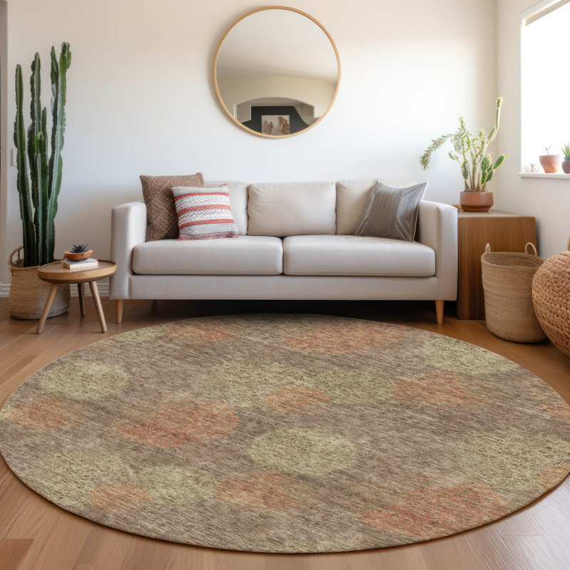 Premium Machine Washable Prisco Brown Rug, Round 8'