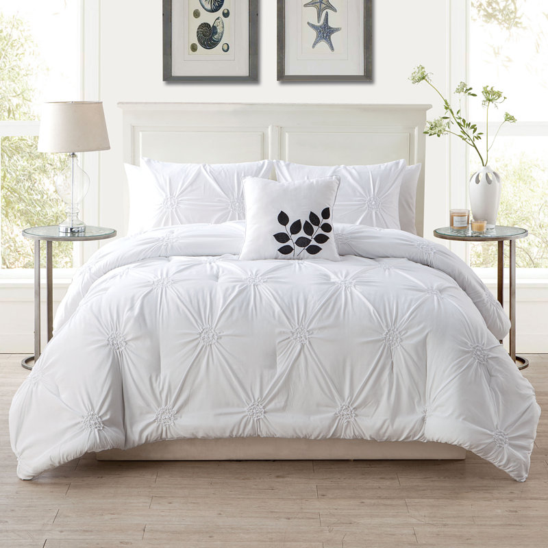 Ensemble d'édredon en microfibre 4 pièces, Édredon très grand + 2 taies décoratives + cous, Blanc