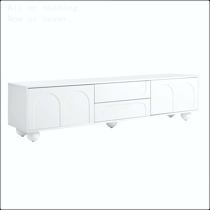 Meuble télé de style crème avec portes arquées et dispositif de rebond pour téléviseurs de 75 po ou moins