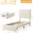Twin Upholstered Platform Bed with Wave Headboard and Storage Drawer, Velvet White Bed Frame with Wooden Slats, No Box Spring Needed, Set of 2-1975675190