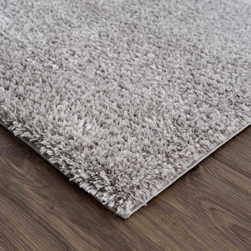 Tapis gris en polyester tissé à la main de couleur unie Francique, Rectangle 2 pi x 3 pi