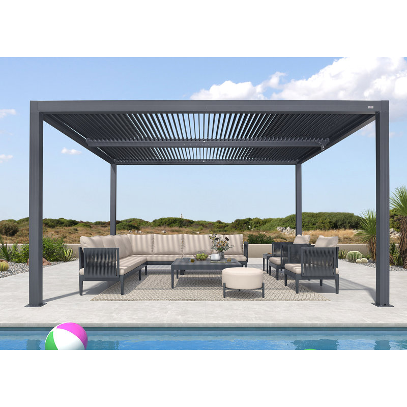 Gray Outdoor Louvered Aluminum Pergola, 12 ft. W x 14 ft. D