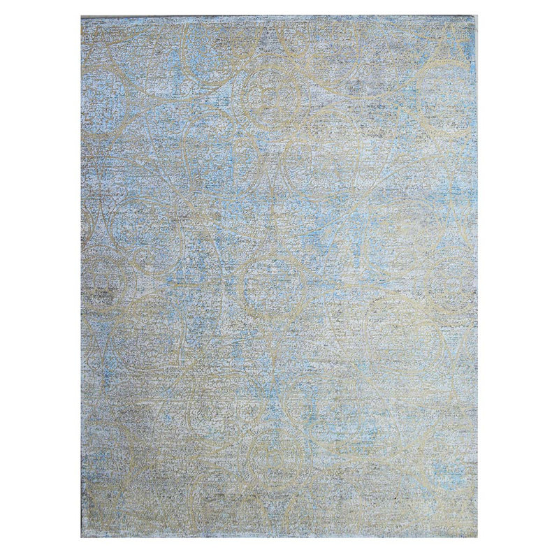 Handmade Silk and Wool Abstract Area Rug, Rectangle 8' x 10'