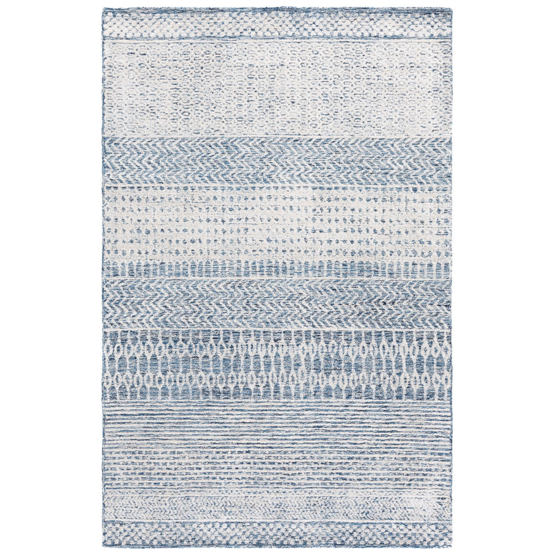 Ambr Hand Tufted Viscose/Wool Oriental Rug in Ivory/Navy, Rectangle 5' x 8'