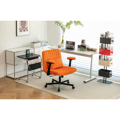 Fauteuil de bureau moderne orange, roues, jeux, maquillage, rembourrage en mousse à mémoire de forme, sièges ergonomiques, espaces de travail à réglage de l'inclinaison, revêtement en lin doux, rotation à 360 degrés, fonction