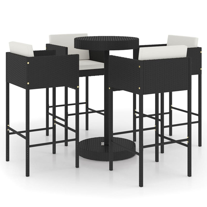 Garden Bar Set with Cushions Patio, Black