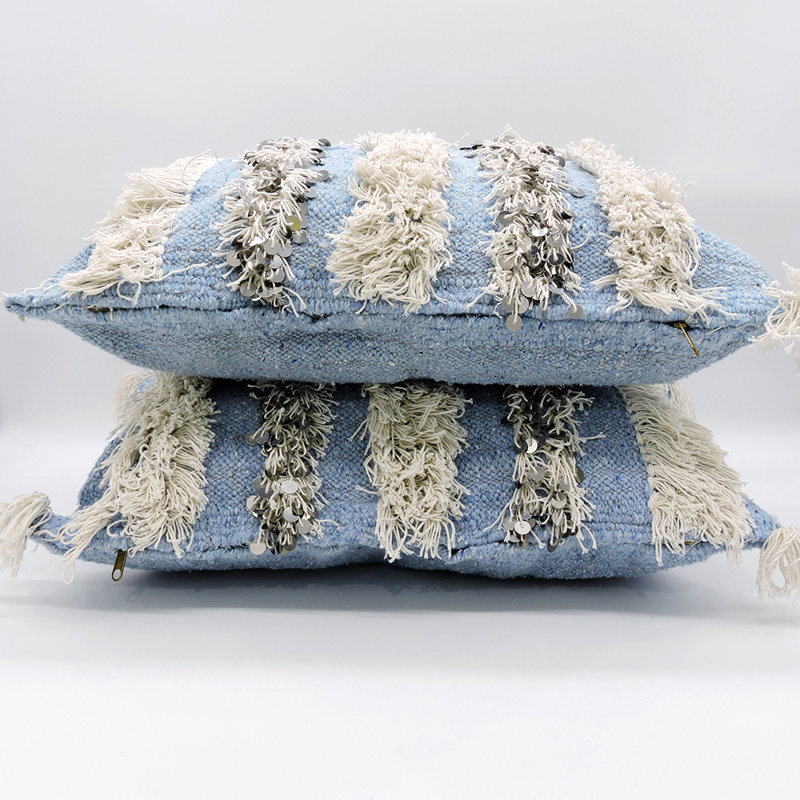 Wool Rectangular Pillow Cover, Sky Blue/White, 17" x 22"