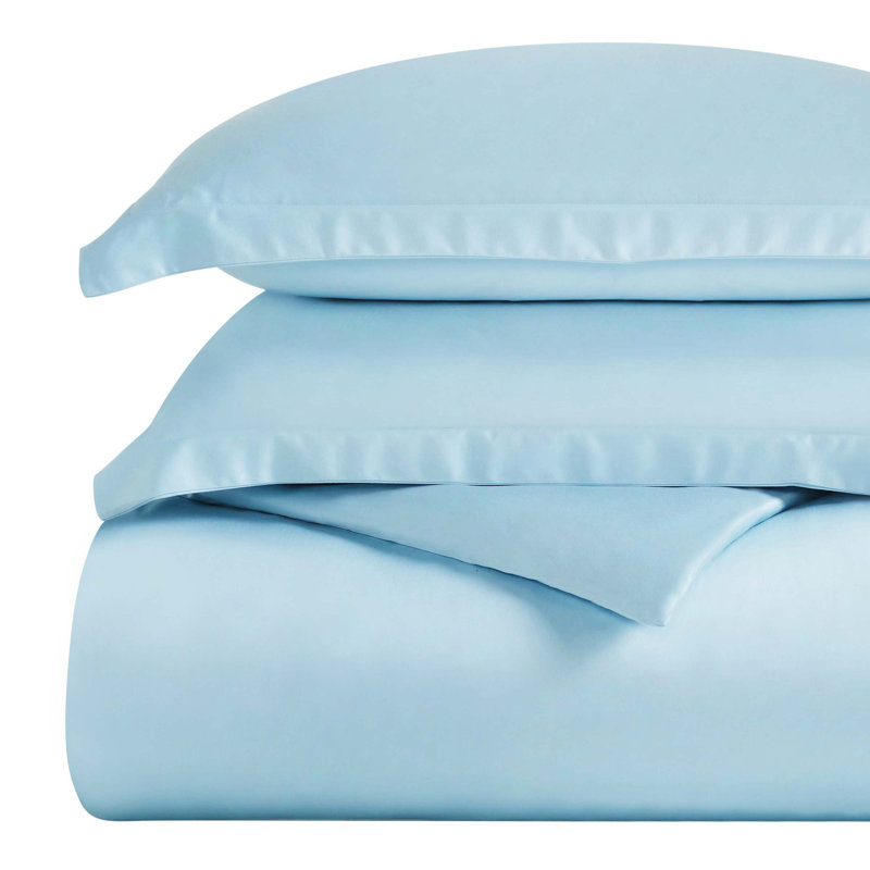 Mitchell Egyptian Cotton Blend 300 Thread Count Solid Duvet Cover Set With Pillow Shams, Light Blue