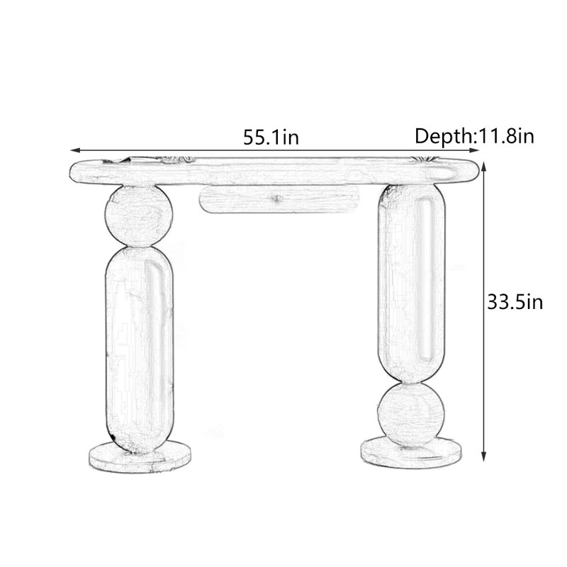Table d'entrée Mid-Century, H 33,5 po x l 55,1 po x P 11,8 po