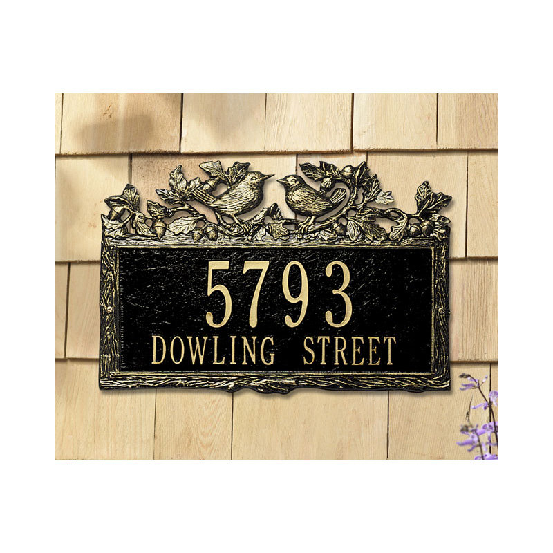 Plaque d'adresse murale sur 2 lignes Woodland, Noir / or, Oui