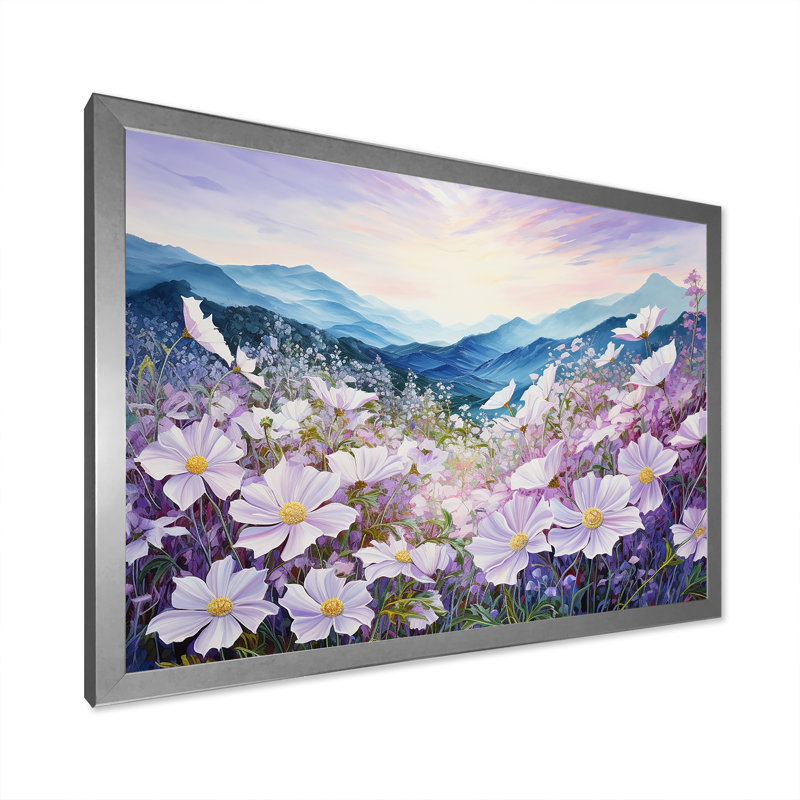 Fleurs mauves Morning Glory Hill III, Cadre simple argenté, H 12 po x l 20 po x P 1 po