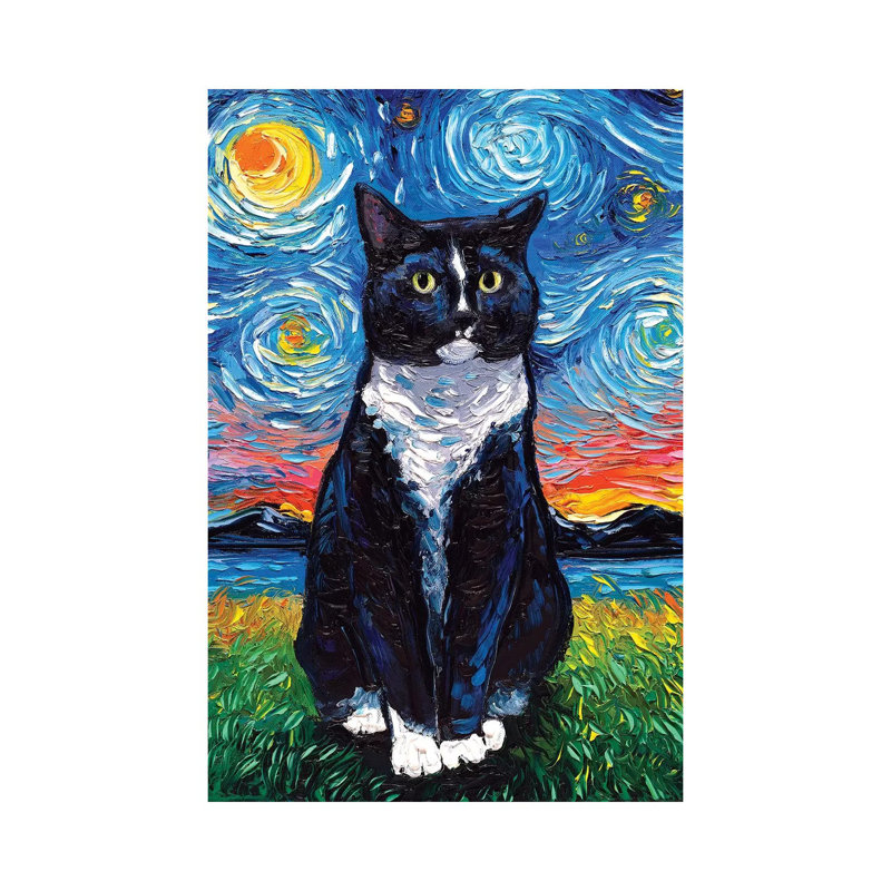 Tuxedo Cat Night by Aja Trier - Wrapped Canvas Painting, 101.6 cm H x 66.04 cm W x 1.91 cm D
