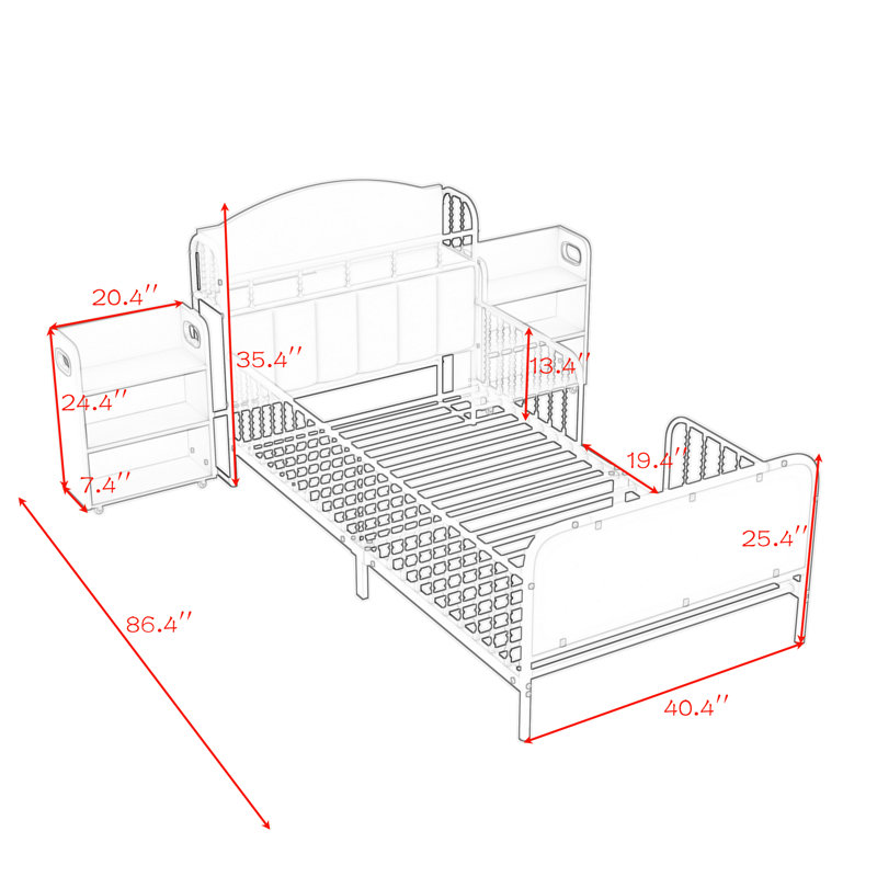 Platform Bed Frame With LED Lights, Pull-Out Shelves And Safety Guardrails, Black
