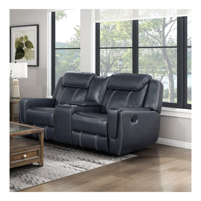 Modern Blue Dual Reclining Loveseat With Center Console, Breathable Faux Leather Upholstery, USB Ports Living Room Furniture 1Pc