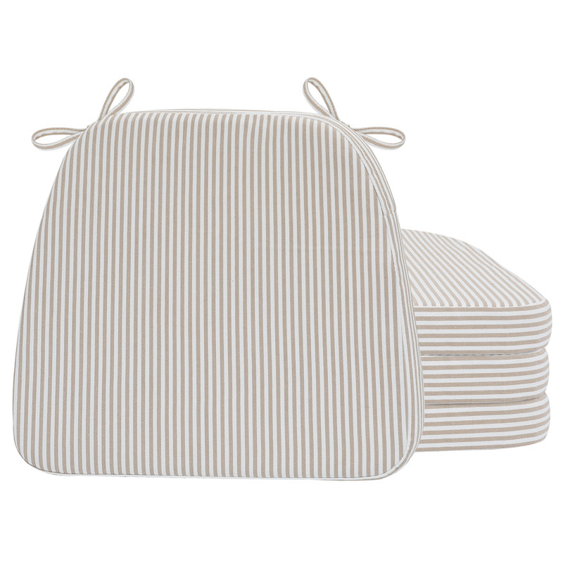 17" x 16" x 2" Indoor D-shaped Kitchen Dining Chair Seat Cushion, 4, Pinstripe Taupe