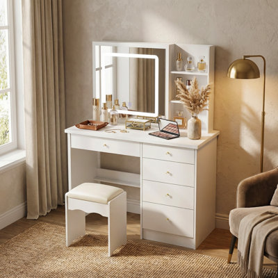 Makeup Vanity Set With Sliding Mirror And Lights