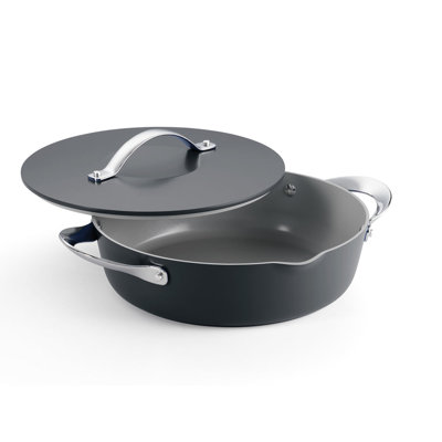 Tramontina Fiora 4.25-Quart Aluminum Ceramic Nonstick Multipurpose Pan With Lid, Induction-Ready, Ilag Swiss Coating, Oven & Dishwasher Safe - Gray