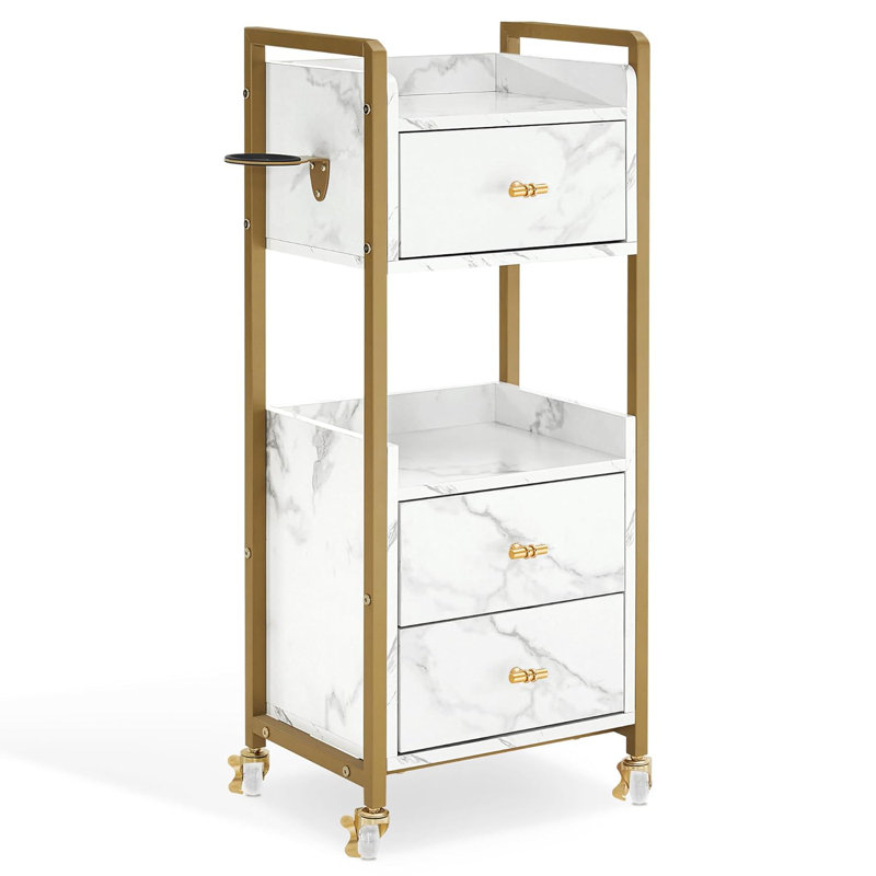 Utility Cart with Hair Dryer Holder and Locking Wheels for Salon, Rolling Tattoo Cart with Drawers