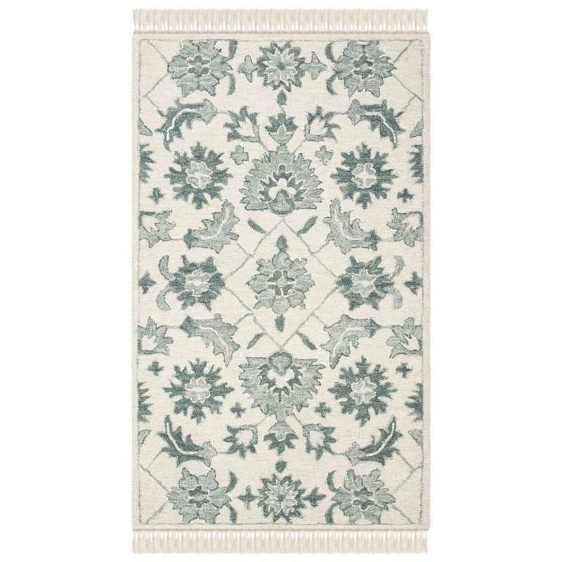 Adalyn Hand Tufted Wool/Cotton Floral Rug in Green/Grey, Rectangle 3' x 5'
