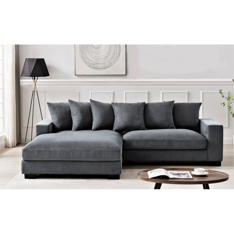 Canapé modulaire surdimensionné deux pièces faisant face à gauche Luxe pour salon, canapé en L de 102,4 po avec méridienne, revêtu de tissu velours côtelé, gris foncé