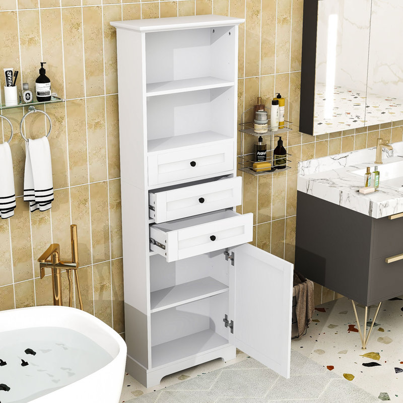 Versatile Tall Storage Cabinet with Multiple Compartments for Various Rooms, White, 68.3" H x 22" W x 10" D