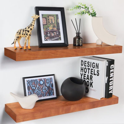 Tablettes flottantes à fixation murale, tablette en bois de noyer massif, design épais et large, parfait pour la salle de bain, la chambre à coucher, la cuisine et le salon, ensemble de 2