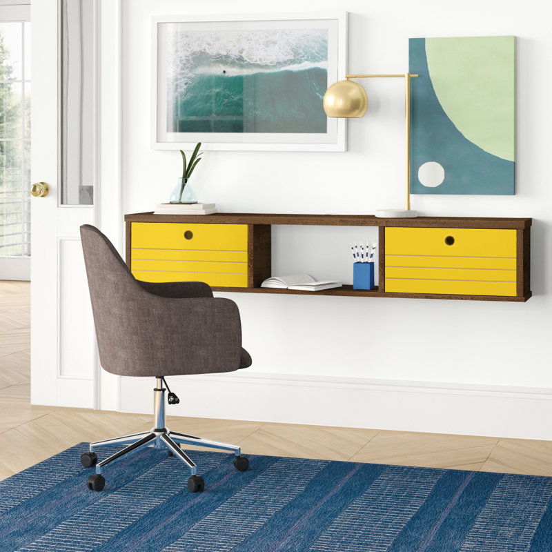 Bureau flottant Oglethorpe, Brun rustique / jaune