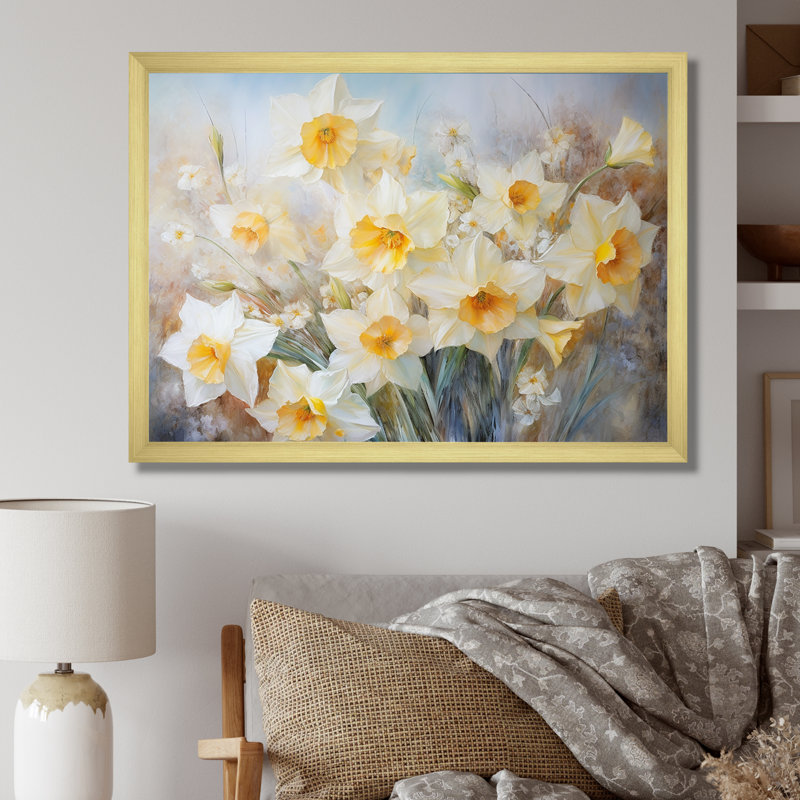 " Minimalims Daffodils Charm ", Gold Single Picture Framed, 30" H x 40" W x 1.5" D