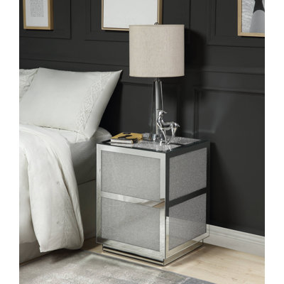 Noralie Glam Square End Table with Beveled Mirrored Trim