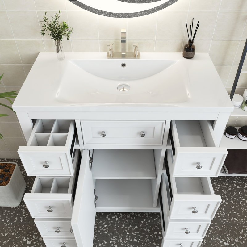 Ensemble de meuble-lavabo simple 36 po avec plateau en céramique Celsie, Blanc