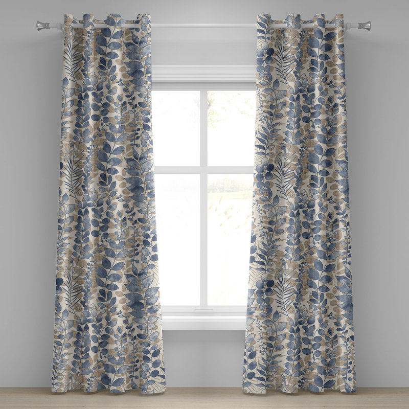Red Barrel Studio® Spring Grommet Curtain Overlapped Watercolor Leaves 50" x 84" Dark Ceil Blue Brown, 50" W x 72" L